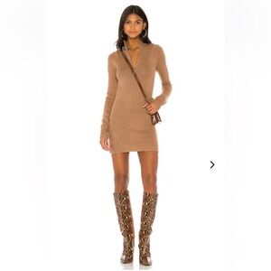 NWT Size MED. Lovers + Friends “Anthea” Camel Half-Zip wool-blend Sweater Dress